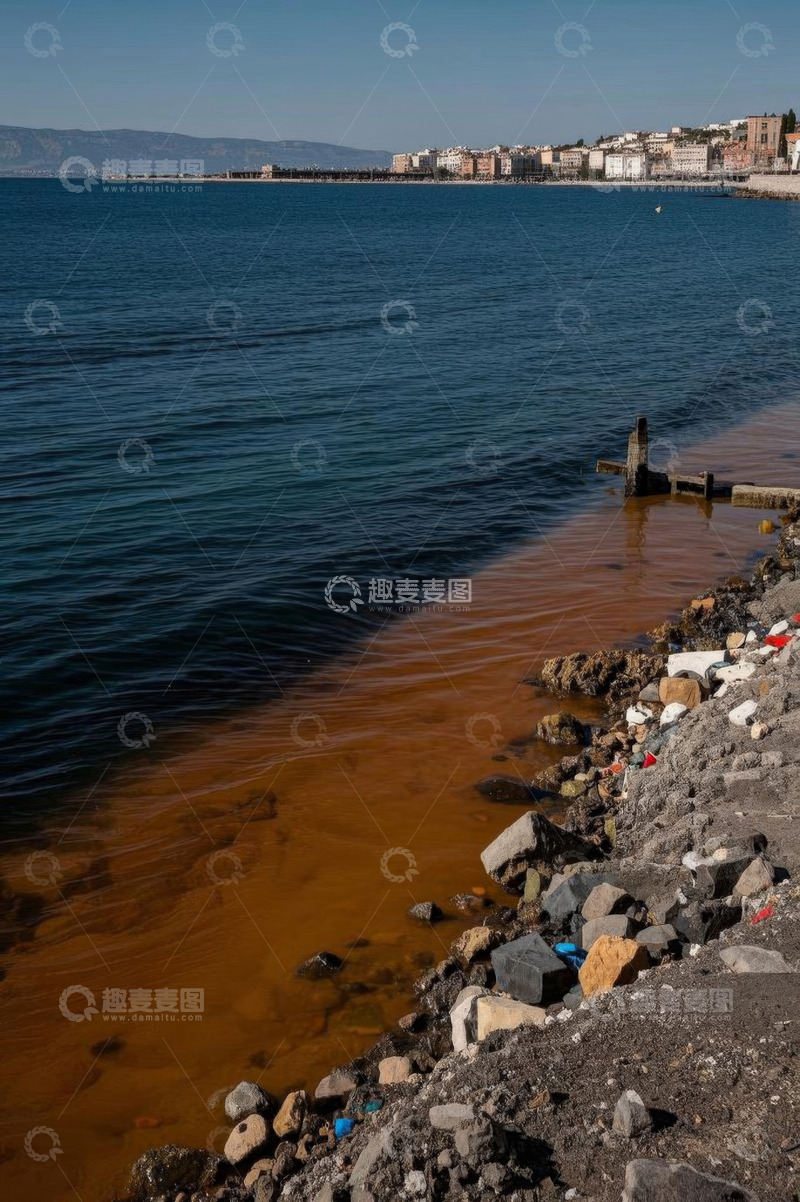 高清大图下载【趣麦麦图】海滨城市岸边污染景象