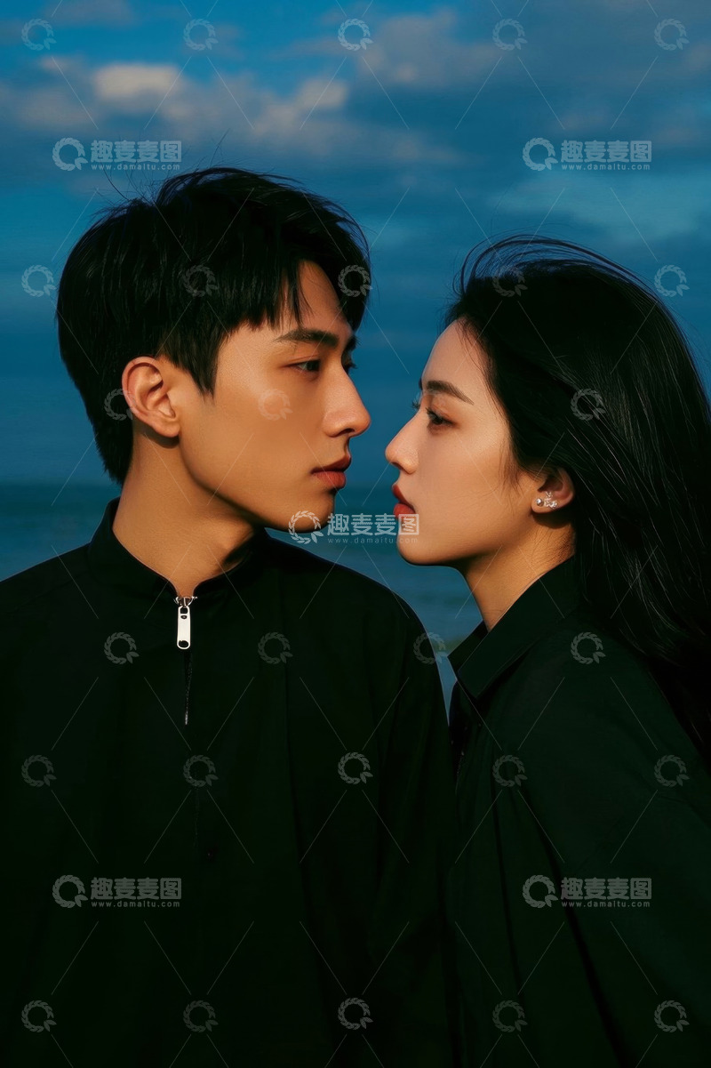 高清大图下载【趣麦麦图】深情对望的情侣剪影浪漫唯美