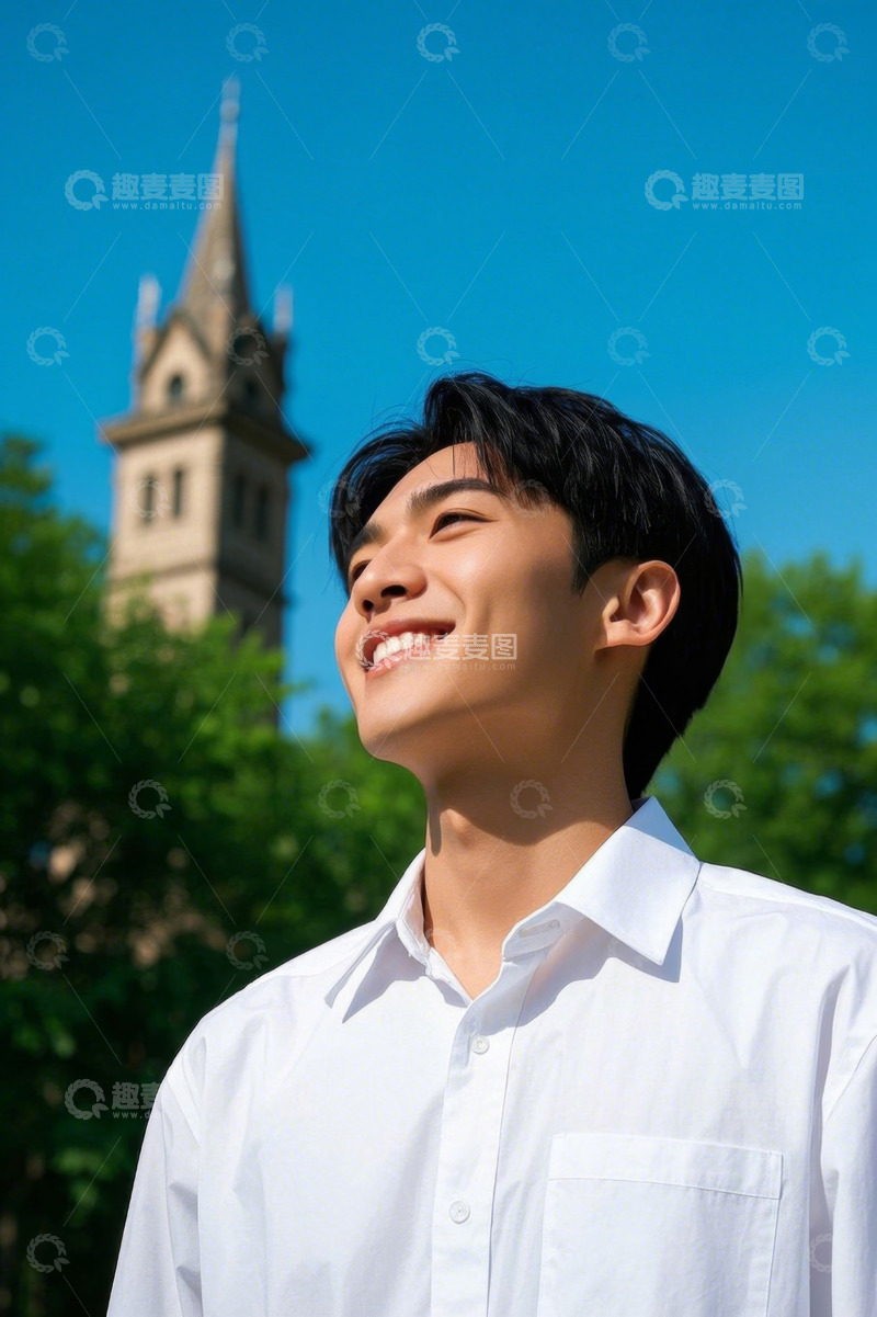 高清大图下载【趣麦麦图】阳光下微笑的少年，青春活力四射