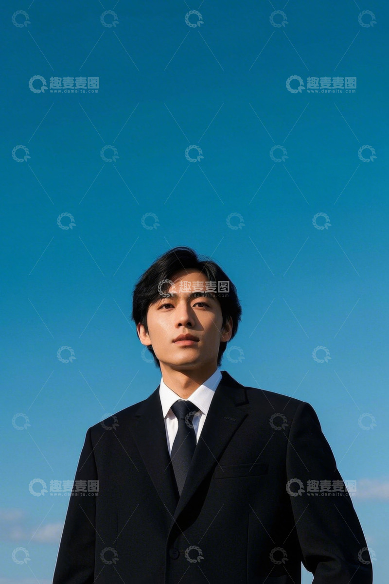 高清大图下载【趣麦麦图】西装革履男子蓝天背景写真