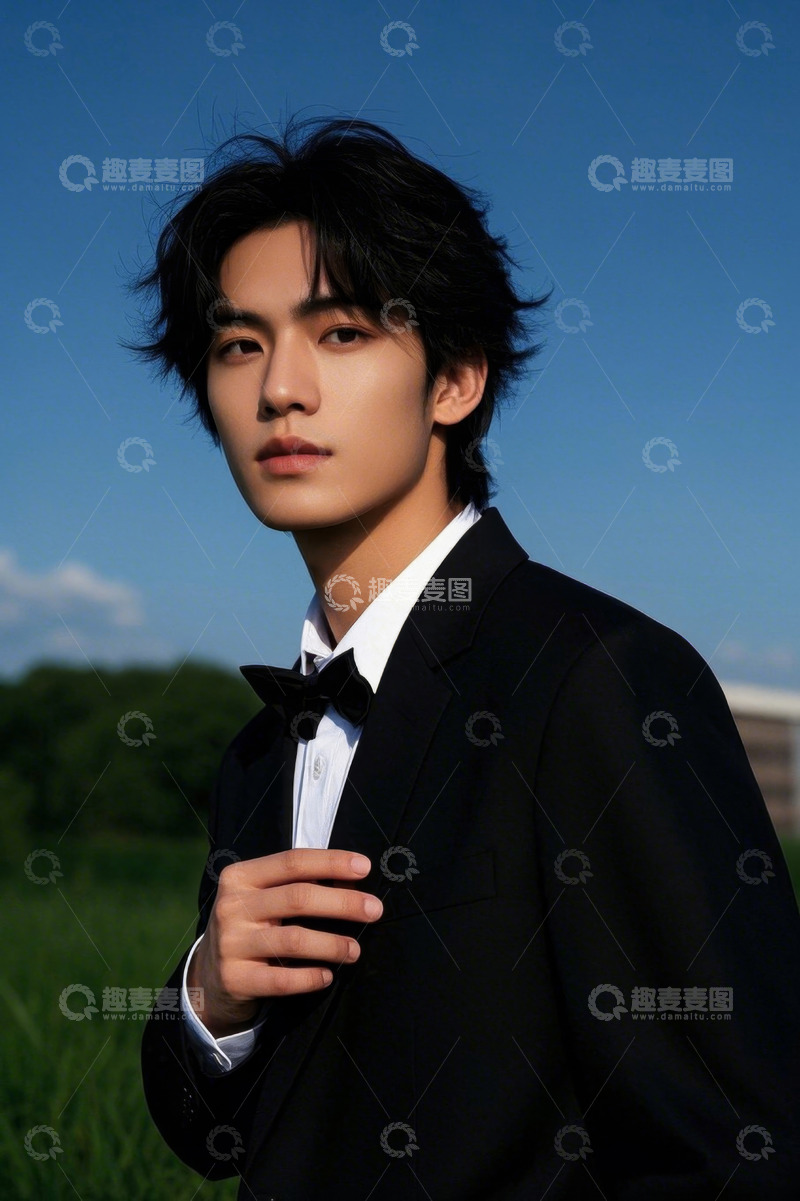 高清大图下载【趣麦麦图】阳光下穿着西装的帅气青年