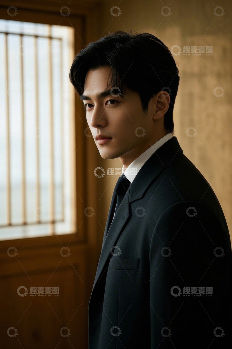 高清大图下载【趣麦麦图】深色西装男子侧身凝视