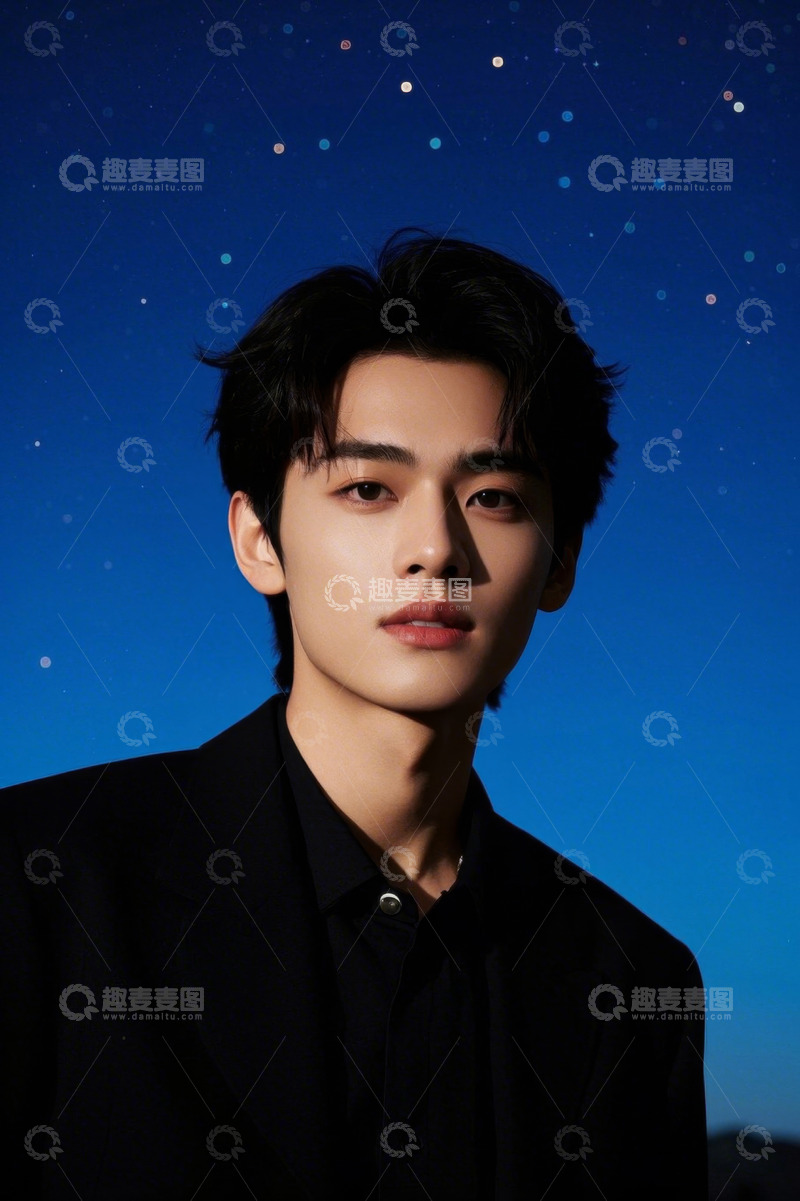 高清大图下载【趣麦麦图】深蓝色背景下英俊男子肖像