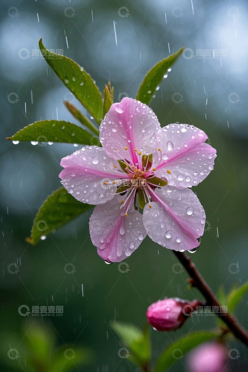 高清大图下载【趣麦麦图】雨中带水珠的粉色花朵