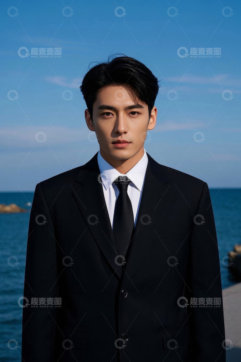 高清大图下载【趣麦麦图】西装革履男士海边写真