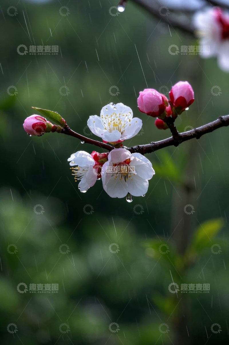 高清大图下载【趣麦麦图】雨中绽放的粉色花朵