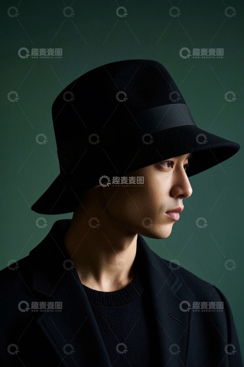 高清大图下载【趣麦麦图】黑衣男子戴黑帽侧脸照