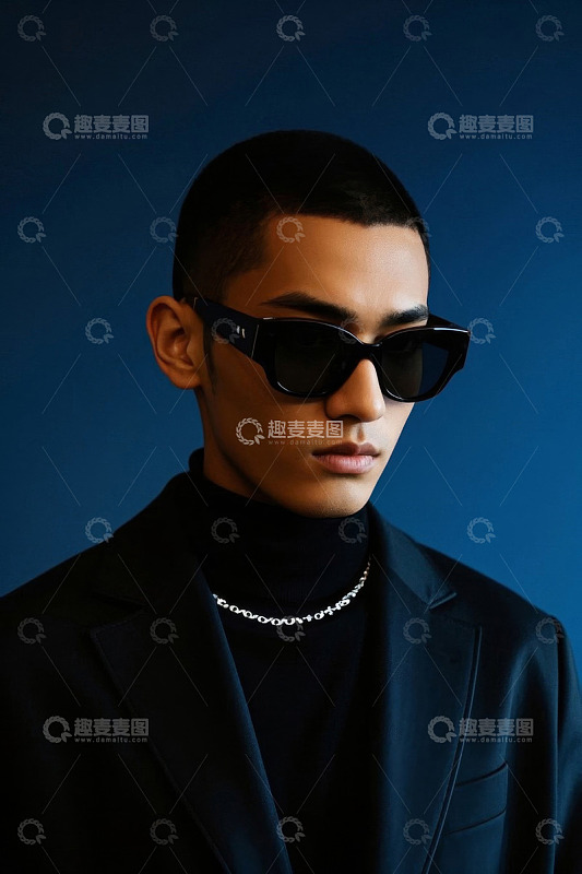 时尚男士肖像深色背景眼镜