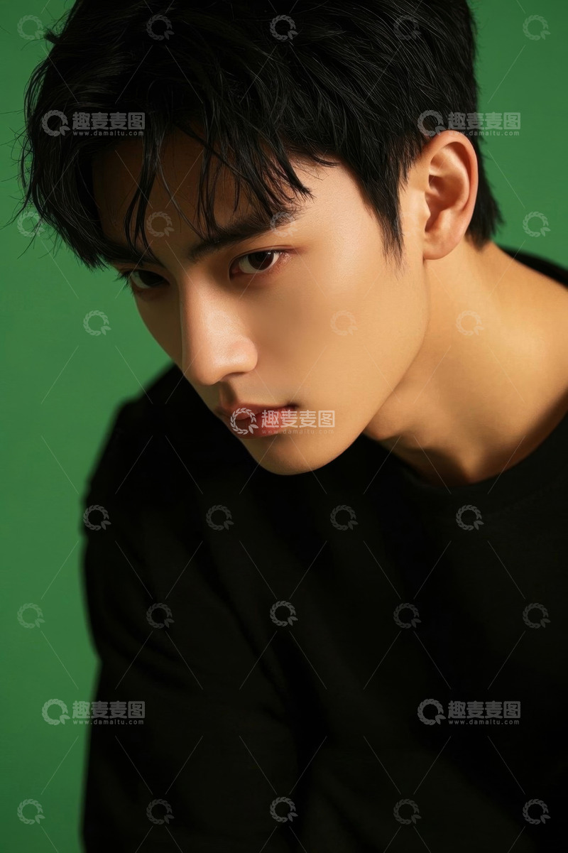 高清大图下载【趣麦麦图】时尚青年男子写真绿幕背景