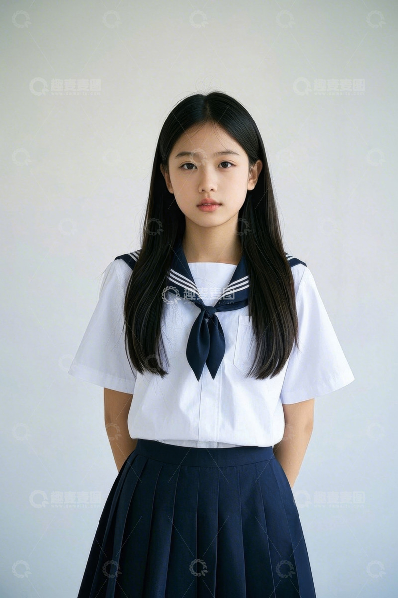 高清大图下载【趣麦麦图】清纯女生校服写真白色衬衫蓝色裙子