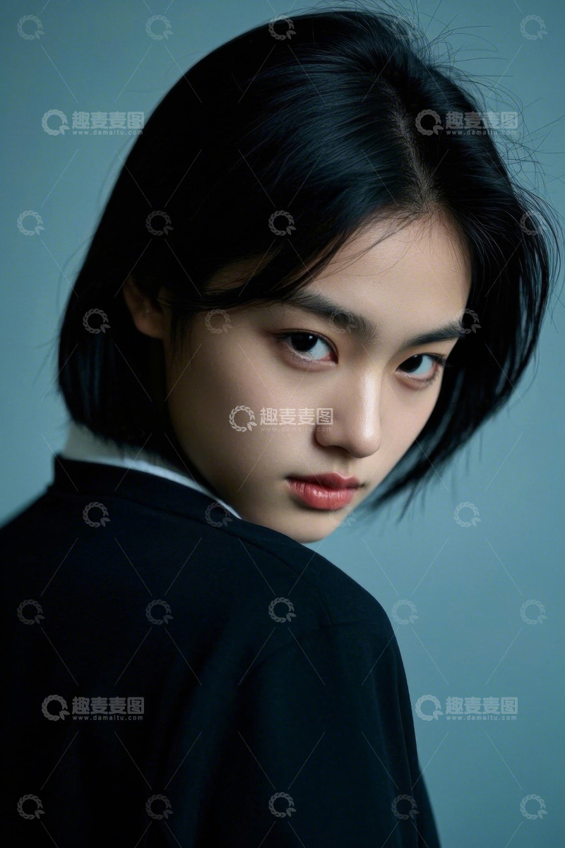 高清大图下载【趣麦麦图】短发女生回眸凝视镜头