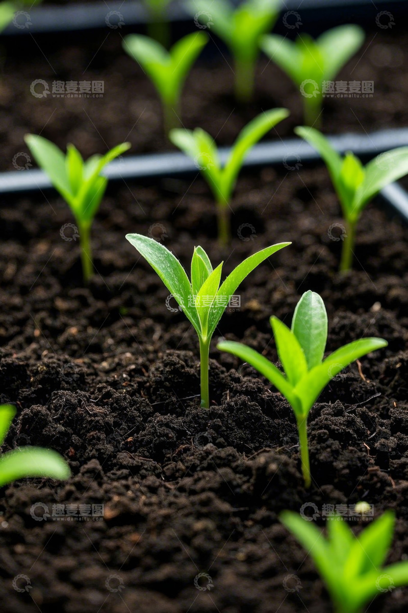 高清大图下载【趣麦麦图】土壤中生长的嫩绿幼苗