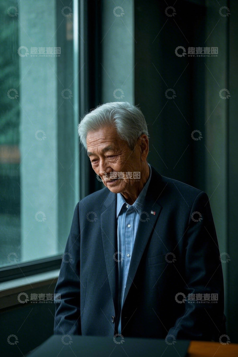 高清大图下载【趣麦麦图】一位年长的男士坐在窗边沉思