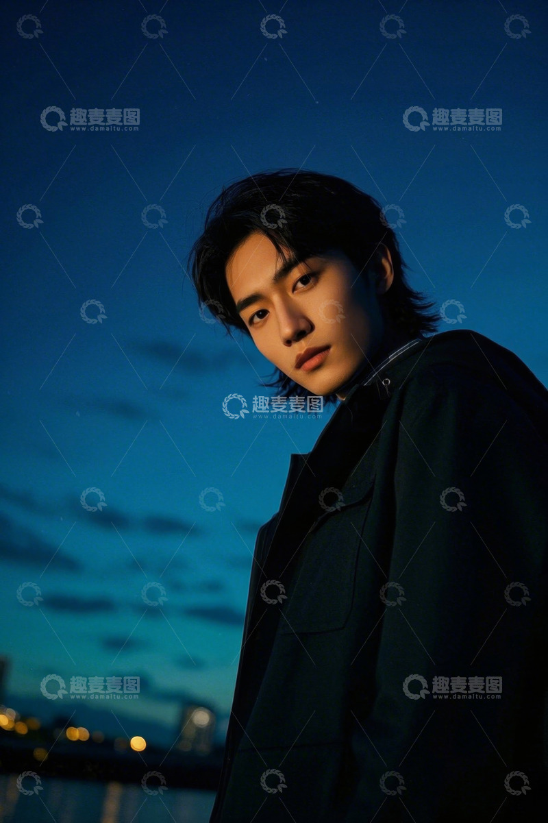 高清大图下载【趣麦麦图】夜色下年轻男子侧颜照