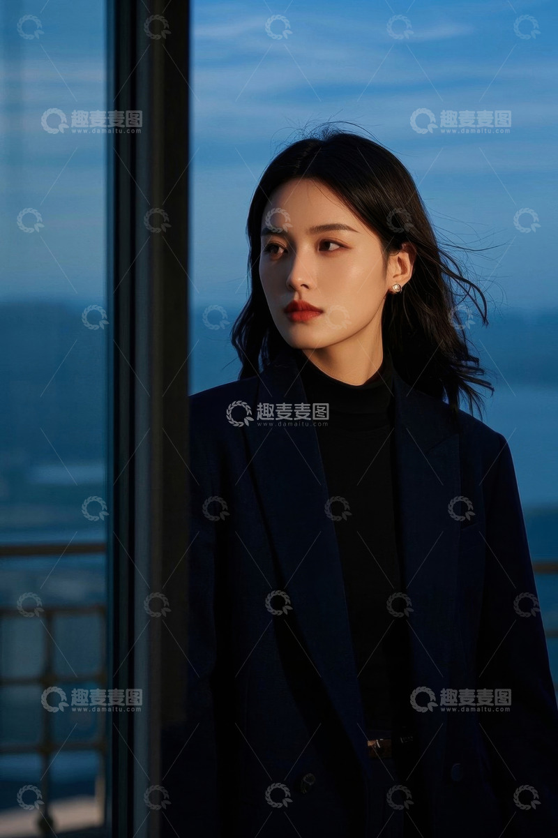 高清大图下载【趣麦麦图】时尚女子凝望远方景色