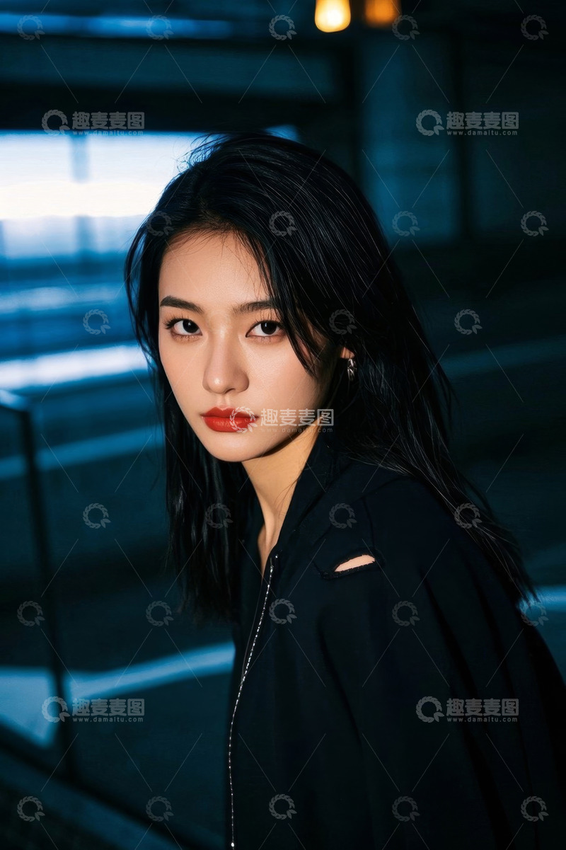 高清大图下载【趣麦麦图】时尚女性街头写真黑色穿搭