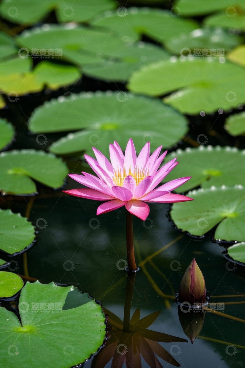 高清大图下载【趣麦麦图】池塘中的粉色睡莲特写
