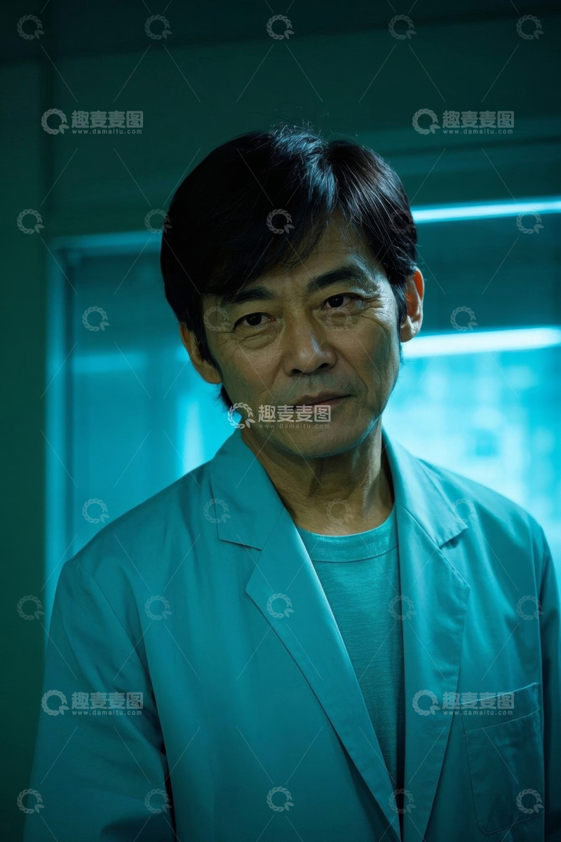 高清大图下载【趣麦麦图】医院蓝色制服中年男子肖像
