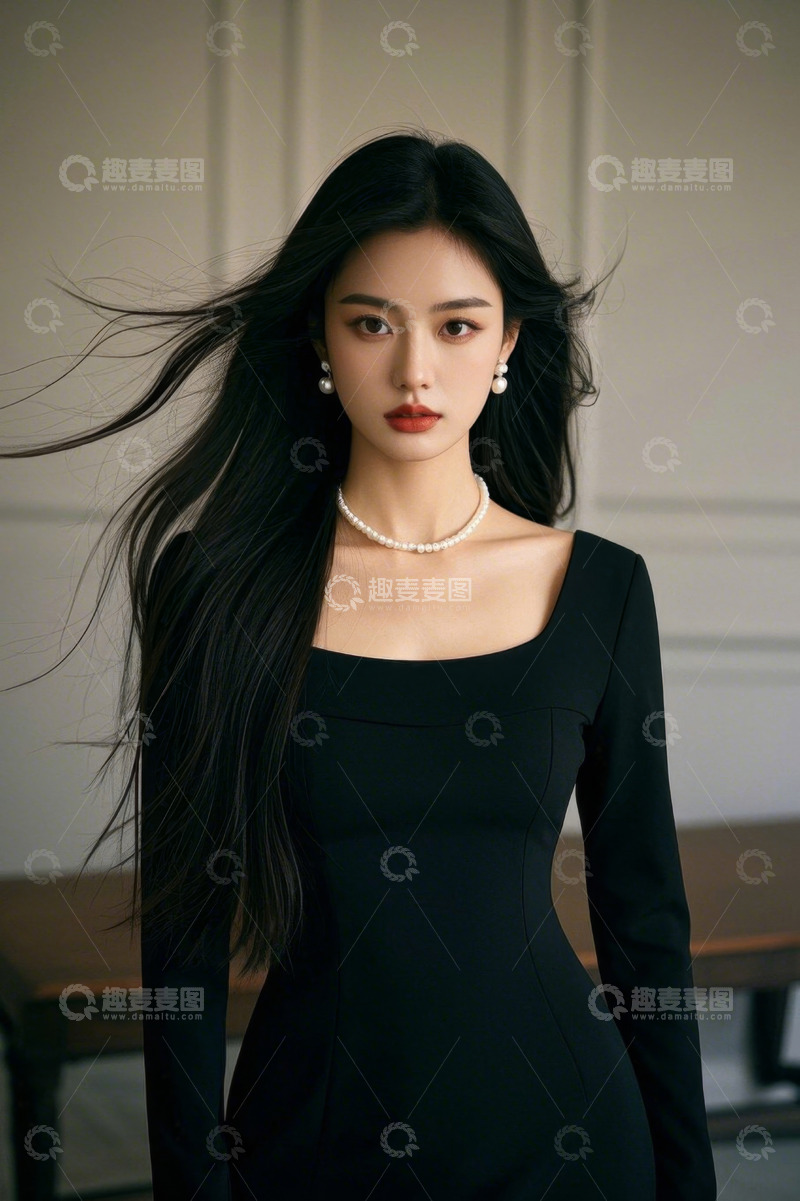 高清大图下载【趣麦麦图】黑色长裙优雅女子写真