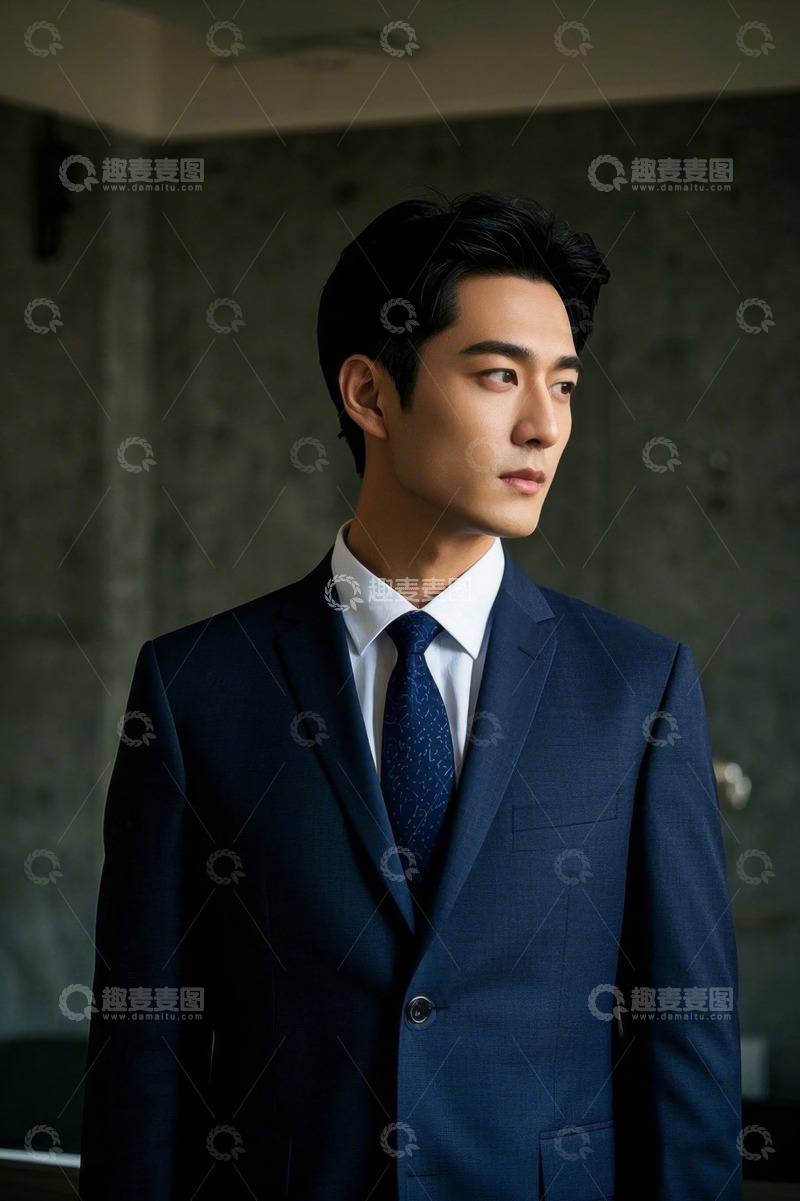高清大图下载【趣麦麦图】英俊男士西装革履侧身凝视