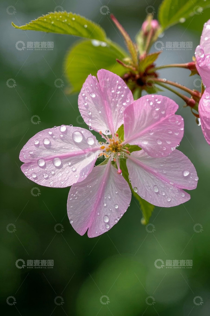 高清大图下载【趣麦麦图】带水珠的粉色花朵特写