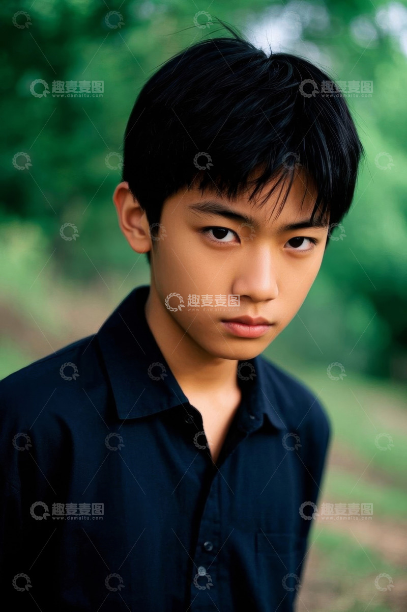 高清大图下载【趣麦麦图】少年公园凝视深邃眼神