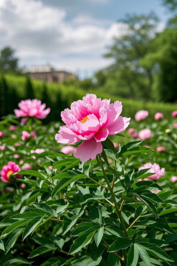 盛开的粉色牡丹花近景