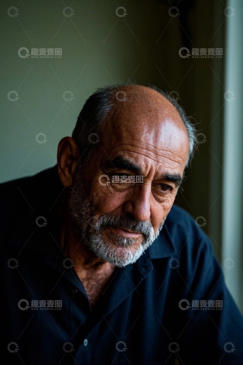高清大图下载【趣麦麦图】忧郁眼神的老年男子肖像