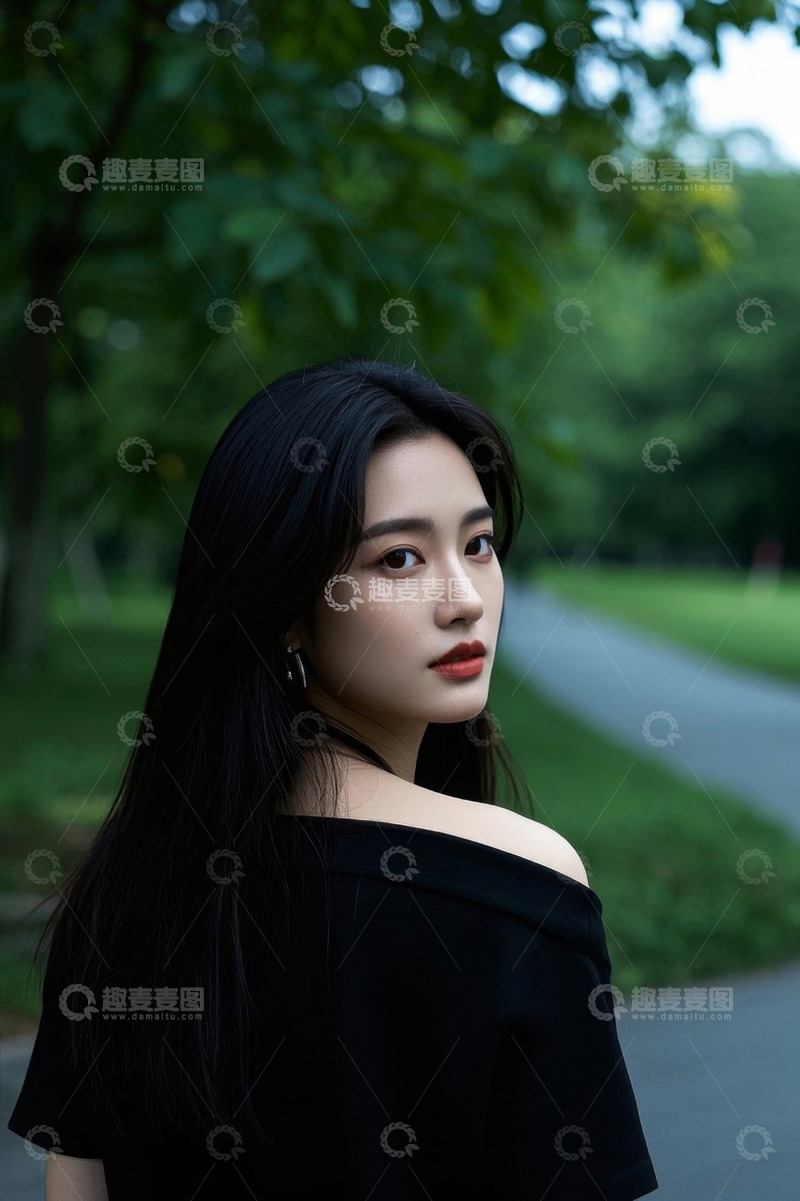 高清大图下载【趣麦麦图】回眸凝视的年轻女子