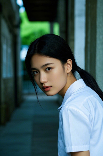 侧颜女生校服写真青春靓丽