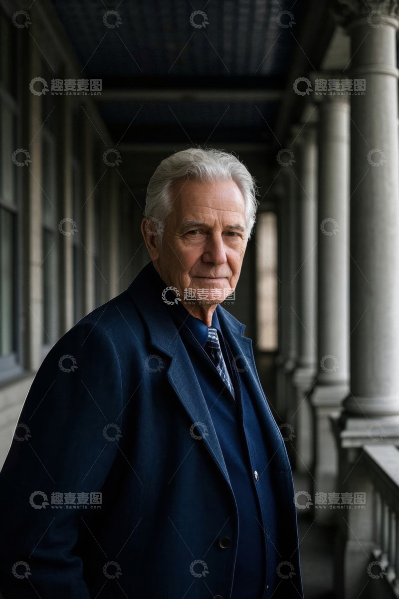 高清大图下载【趣麦麦图】优雅老年男子肖像走廊背景