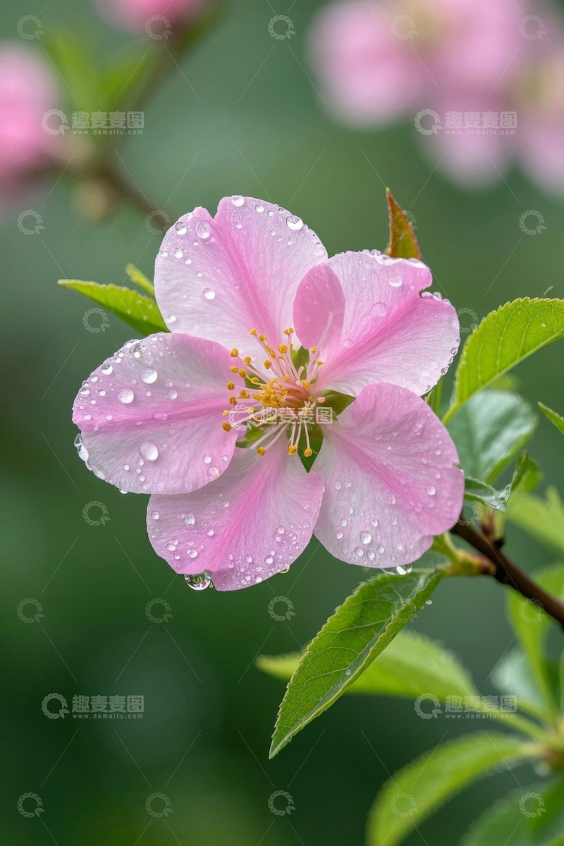 高清大图下载【趣麦麦图】带水珠的粉色花朵特写