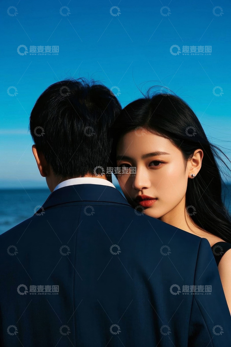 高清大图下载【趣麦麦图】海边情侣浪漫背影写真