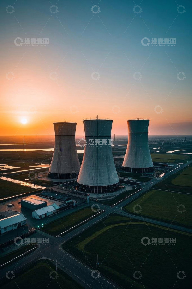 高清大图下载【趣麦麦图】日落时分发电厂冷却塔全景