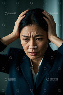 忧虑的职场女性双手扶额