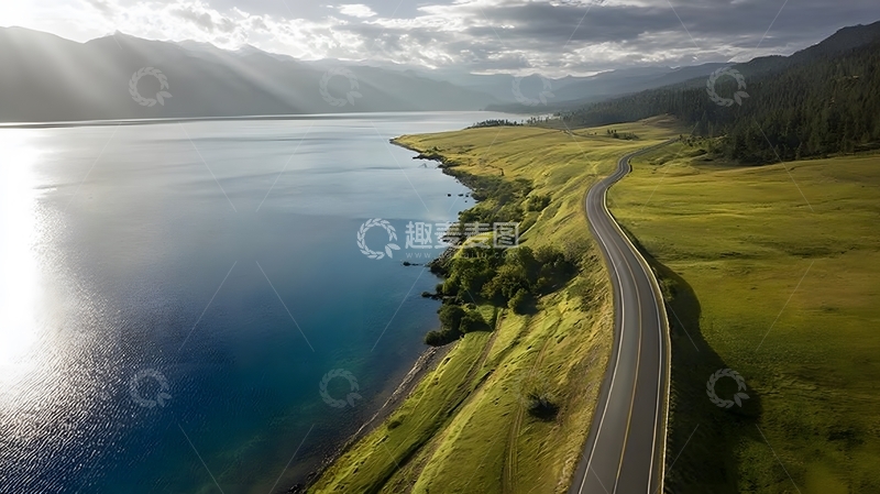 高清大图下载【趣麦麦图】湖光山色公路景