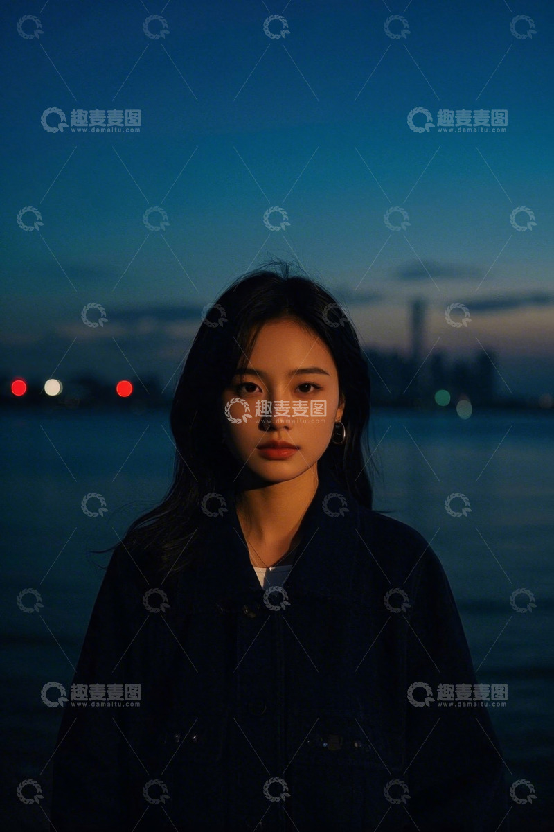 高清大图下载【趣麦麦图】夜色下女孩的凝视