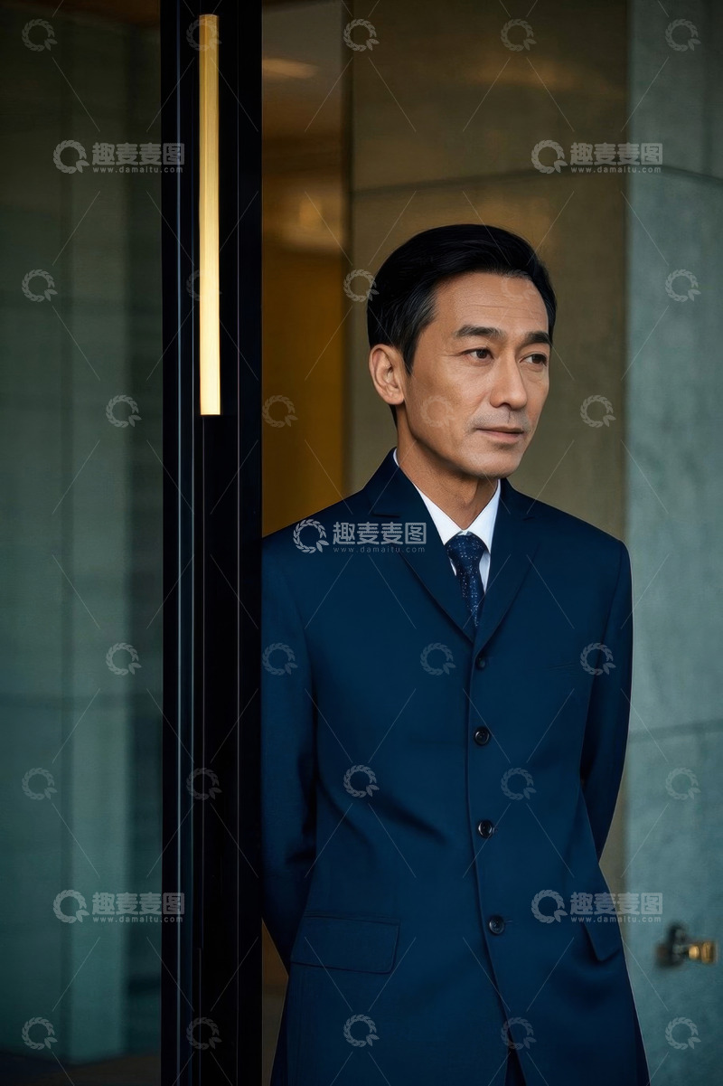 高清大图下载【趣麦麦图】深色西装男子商务照站立凝视