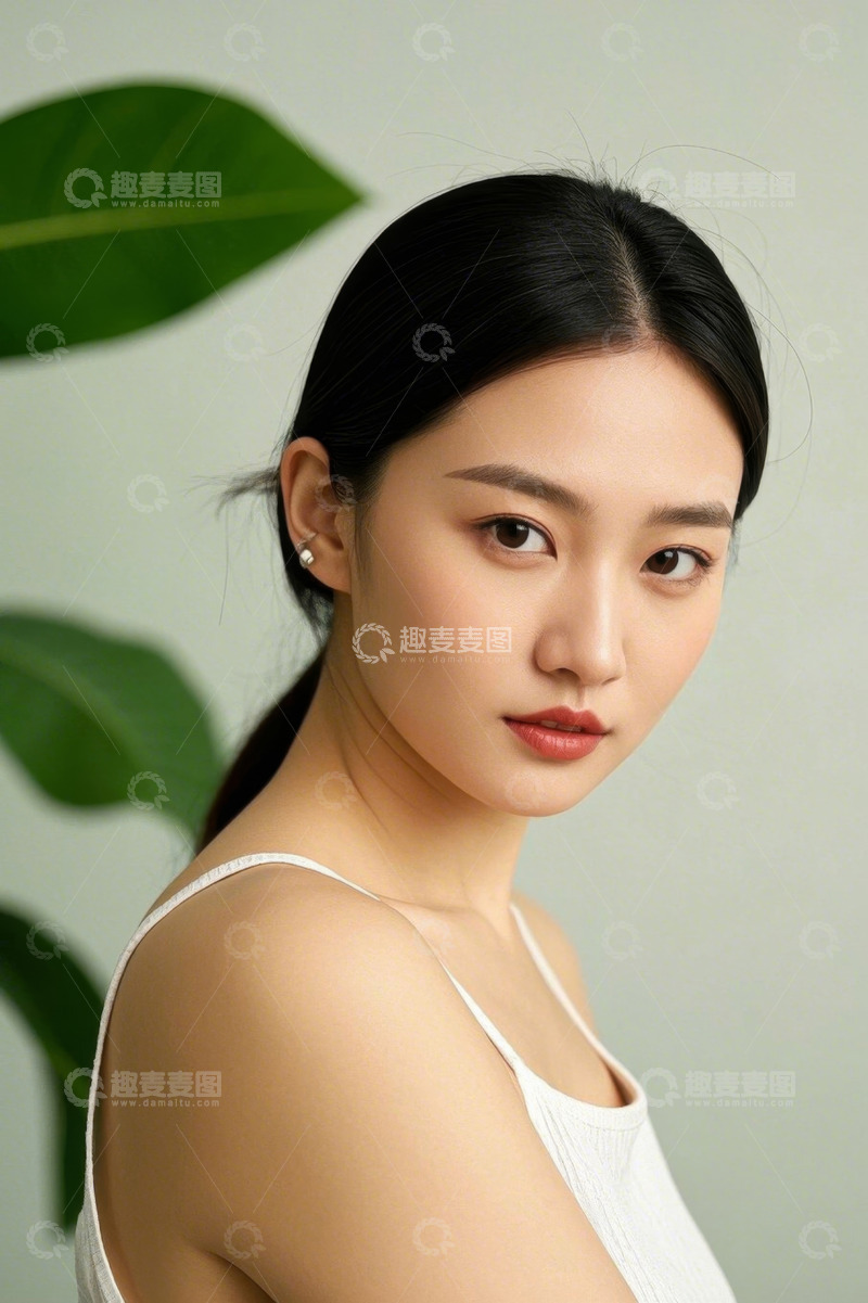 高清大图下载【趣麦麦图】美丽女子侧颜近照清新淡雅