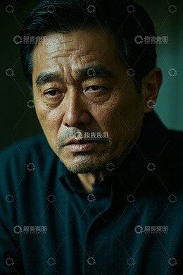 忧郁眼神的中年男子肖像特写