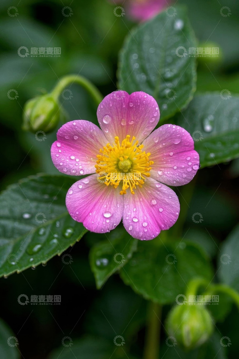 高清大图下载【趣麦麦图】带水珠的粉色花朵特写