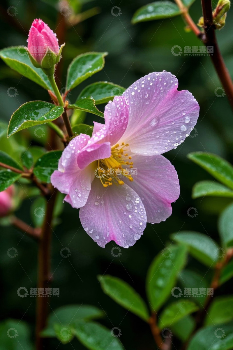 高清大图下载【趣麦麦图】带水珠的粉色花朵特写