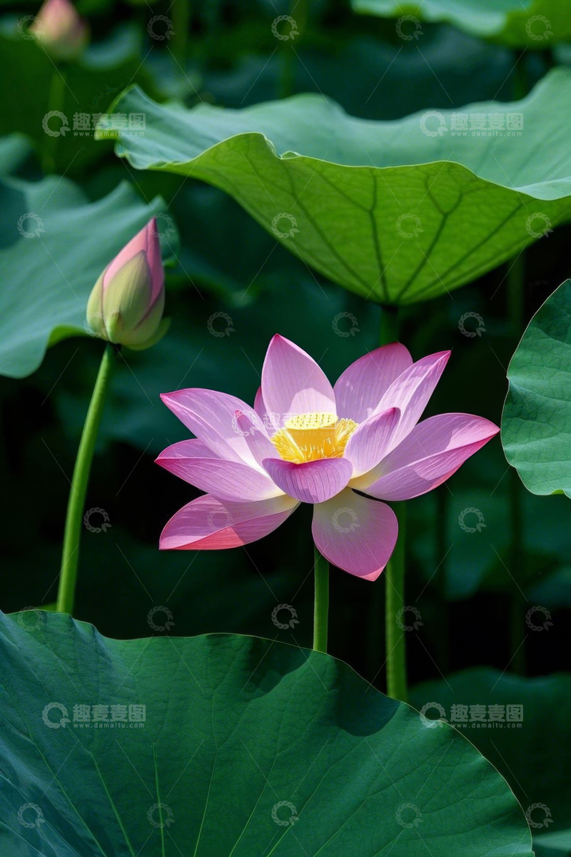 高清大图下载【趣麦麦图】盛开的荷花与荷叶特写