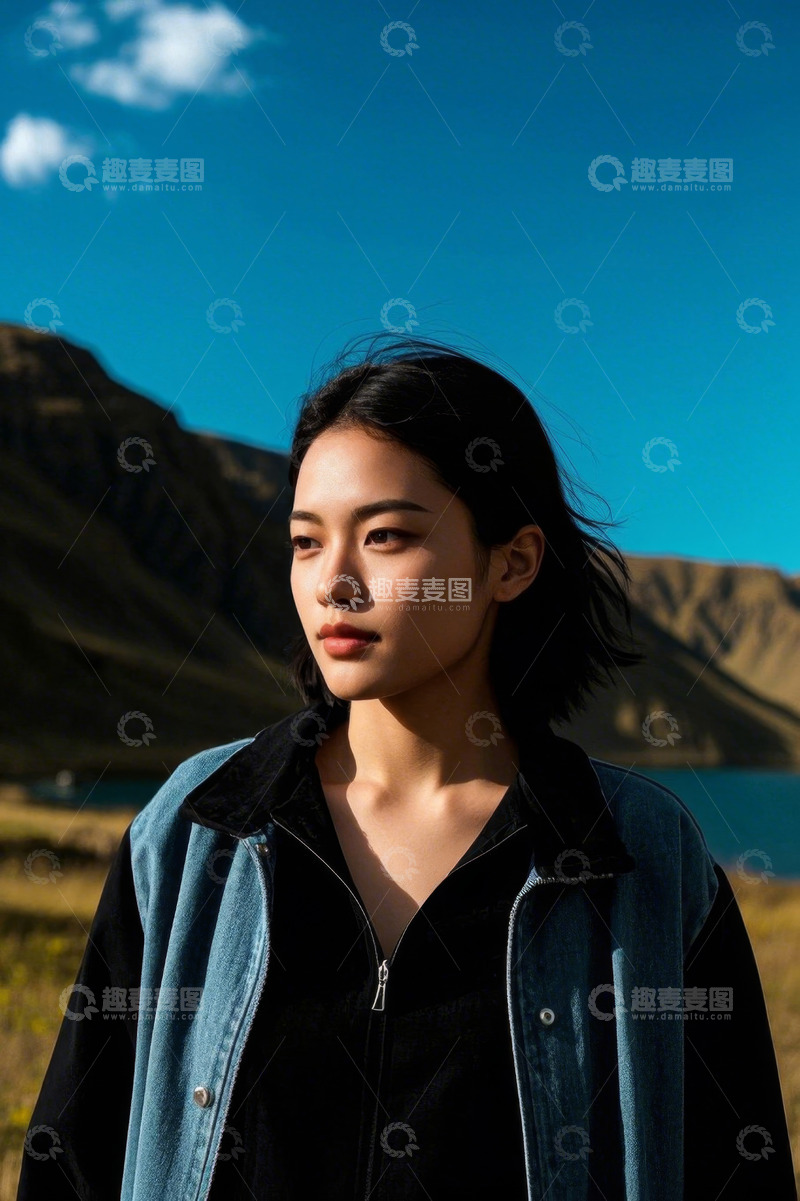 高清大图下载【趣麦麦图】阳光下女孩凝望远方风景