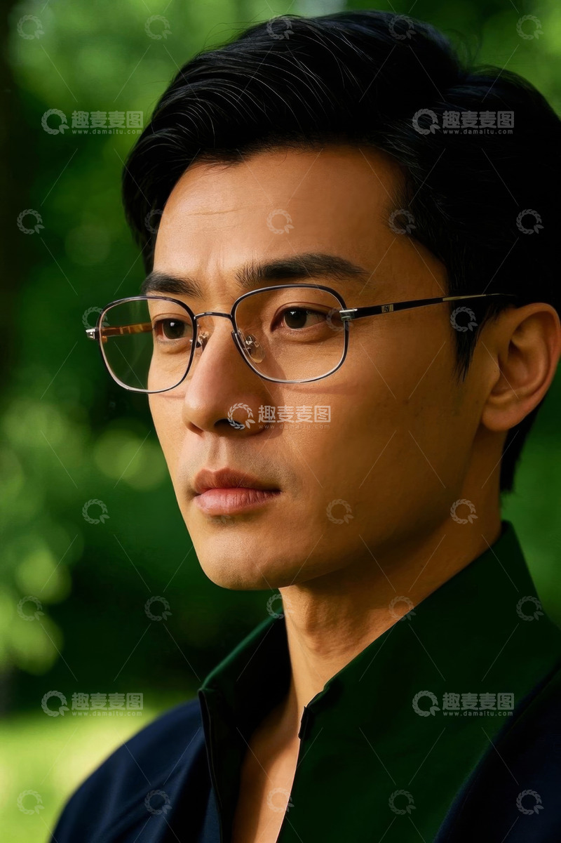 高清大图下载【趣麦麦图】亚洲男子户外肖像眼镜写真