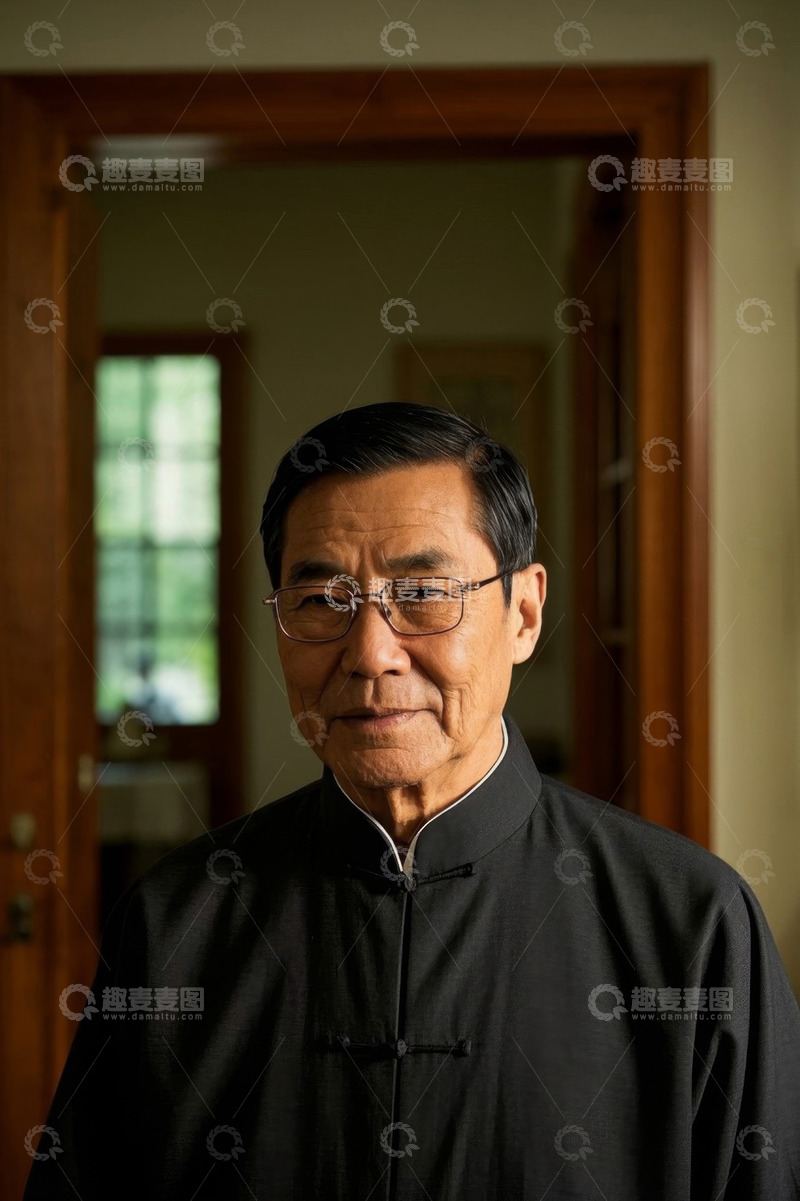 高清大图下载【趣麦麦图】一位穿着中式服装的儒雅老人