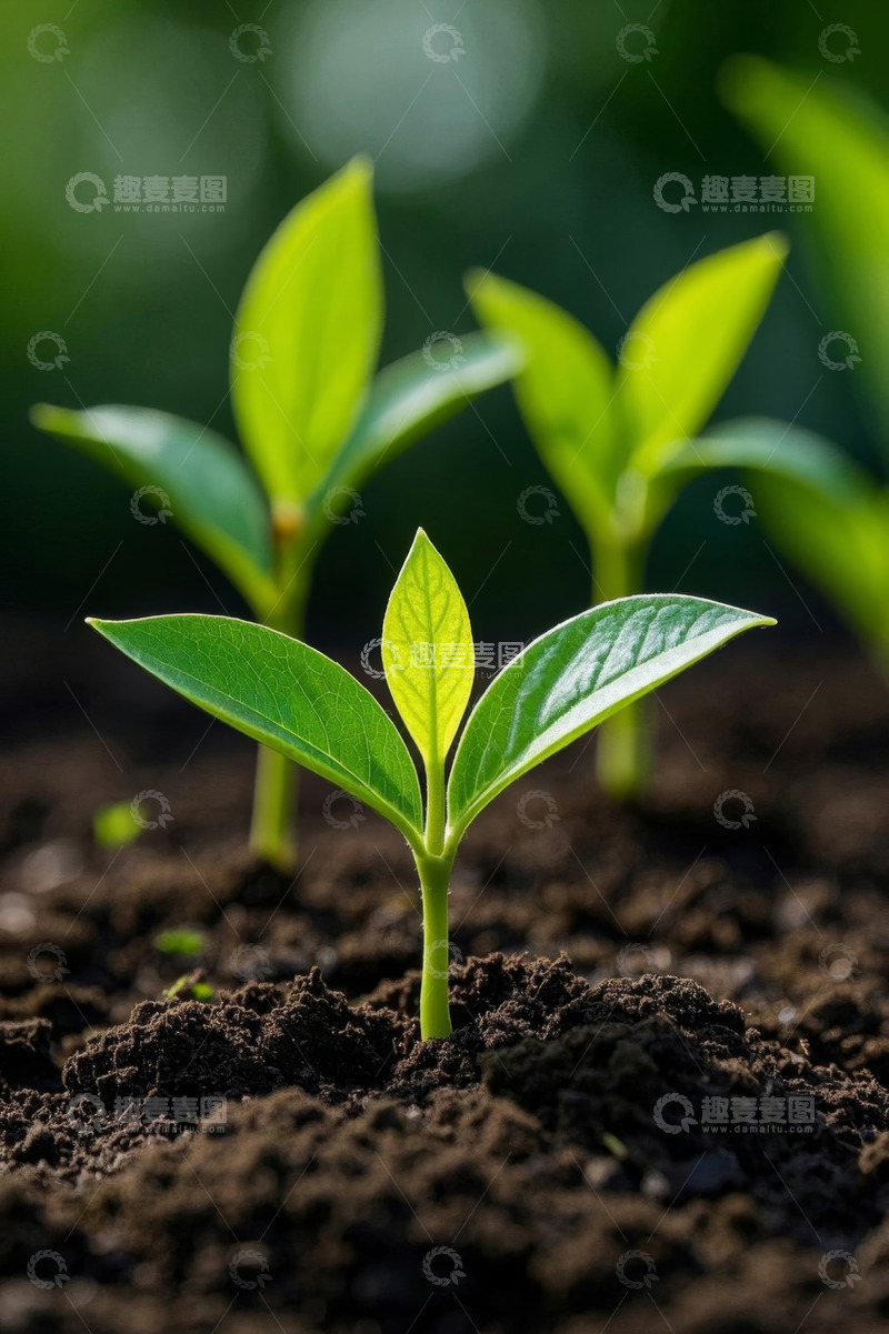 高清大图下载【趣麦麦图】土壤中生长的嫩绿植物幼苗