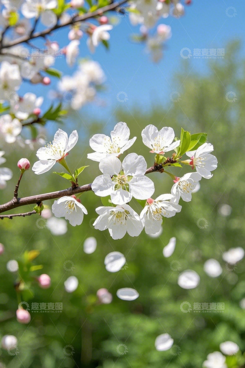 高清大图下载【趣麦麦图】枝头绽放的白色花朵