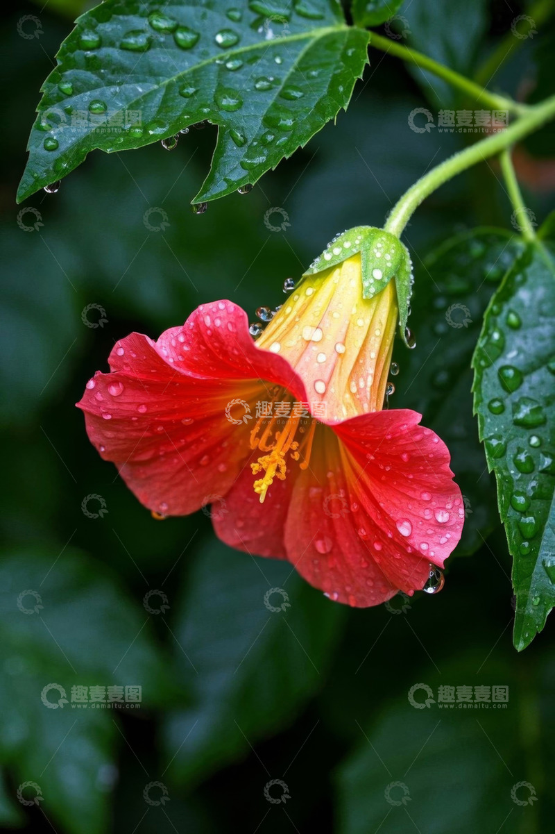 高清大图下载【趣麦麦图】带水珠的红色花朵特写