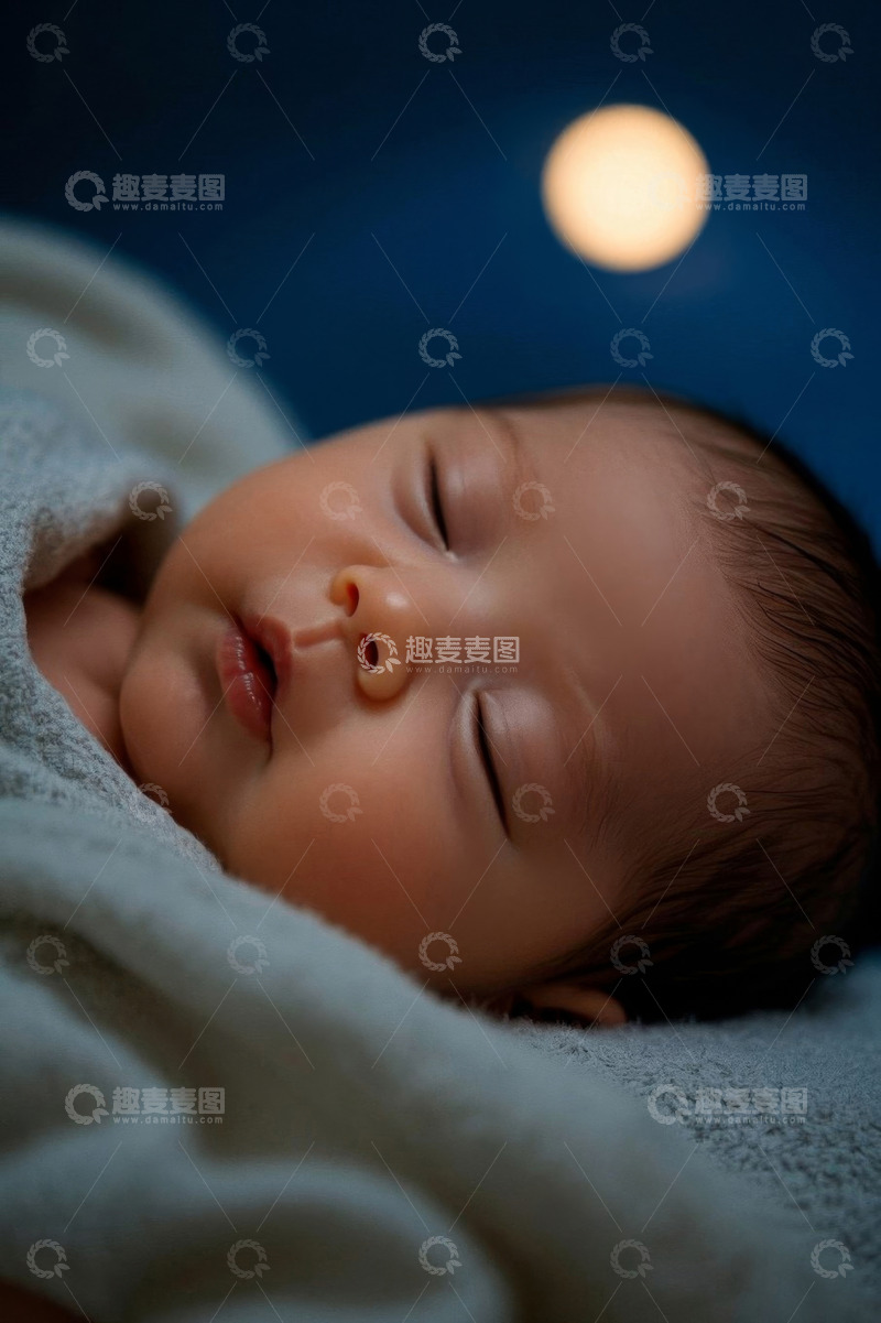 高清大图下载【趣麦麦图】婴儿熟睡朦胧月色温柔